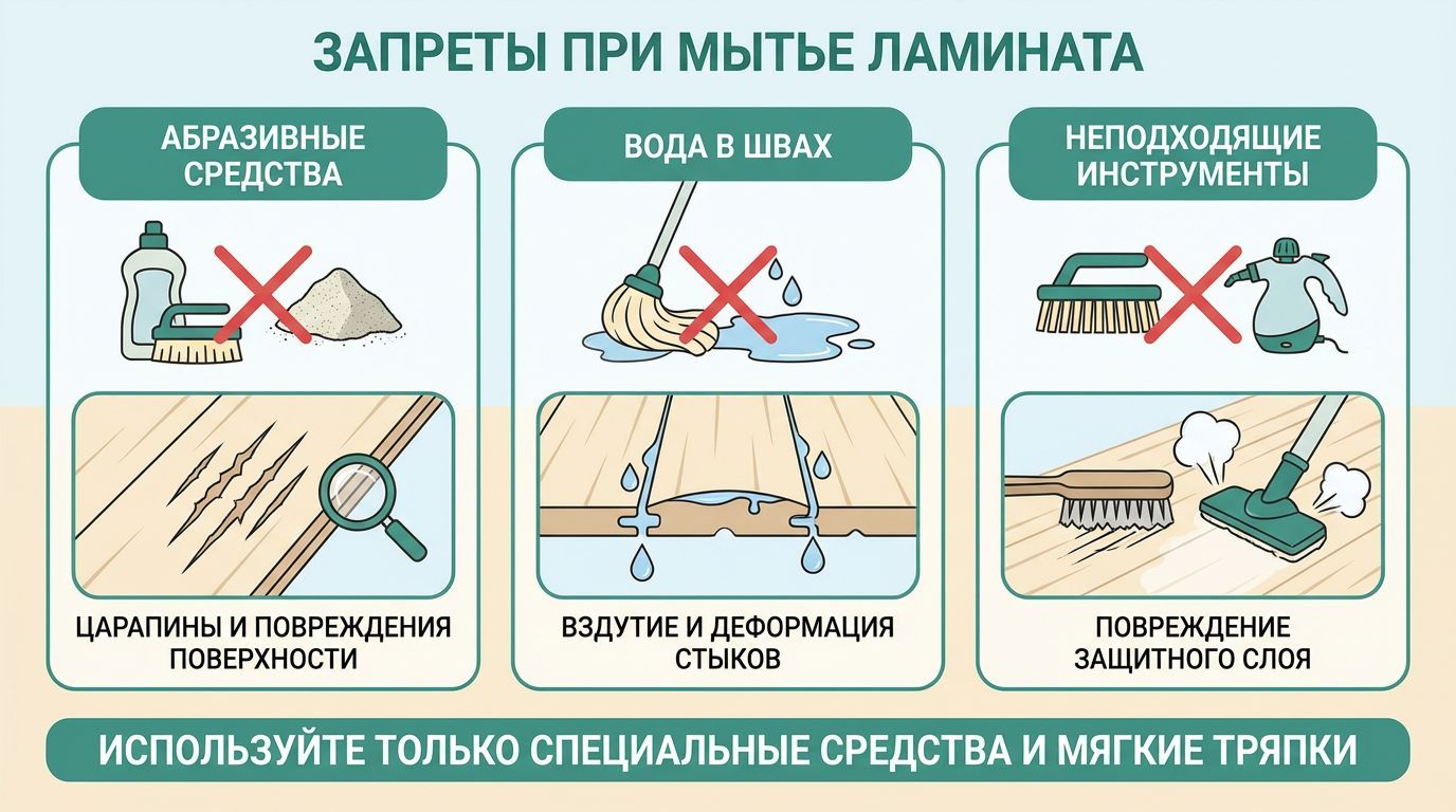 Чего нельзя делать при мытье ламината