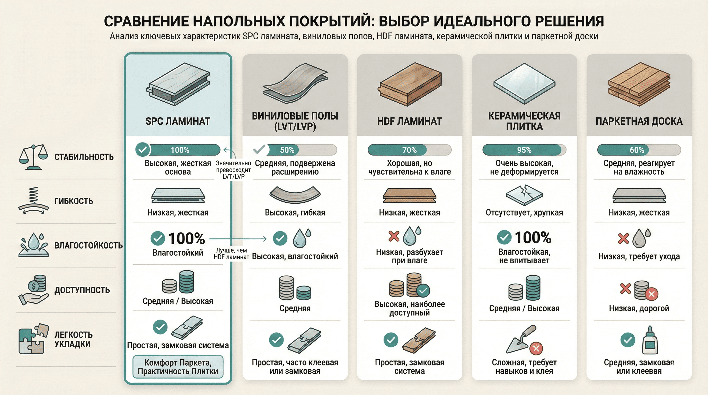 Сравнение SPC ламината с другими типами напольных покрытий
