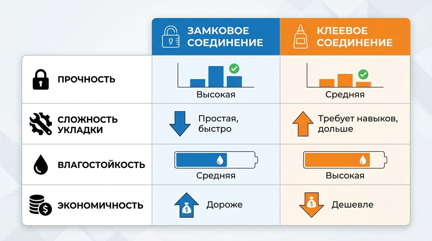 Сравнение замкового и клеевого соединений
