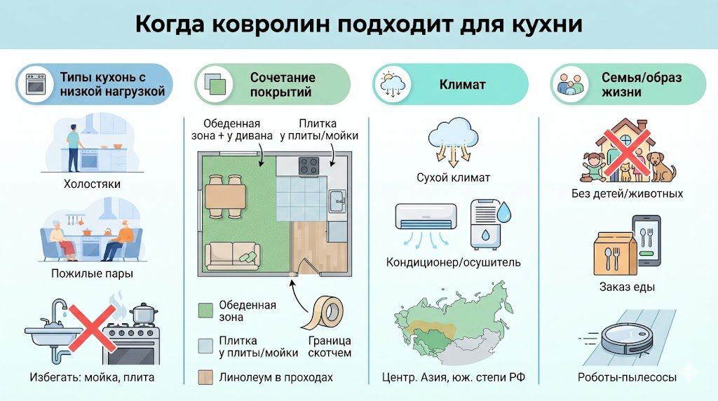 Когда ковролин подходит для кухни